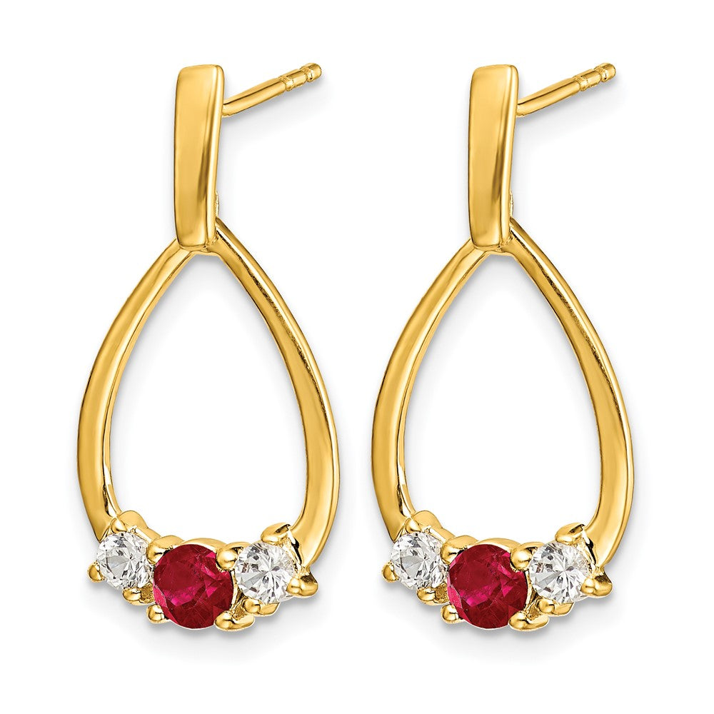 10k 1/4 ct Lab Grown Dia VS/SI+ G+ & Cr Ruby Dangle Teardrop Post Earrings