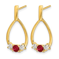 10k 1/4 ct Lab Grown Dia VS/SI+ G+ & Cr Ruby Dangle Teardrop Post Earrings