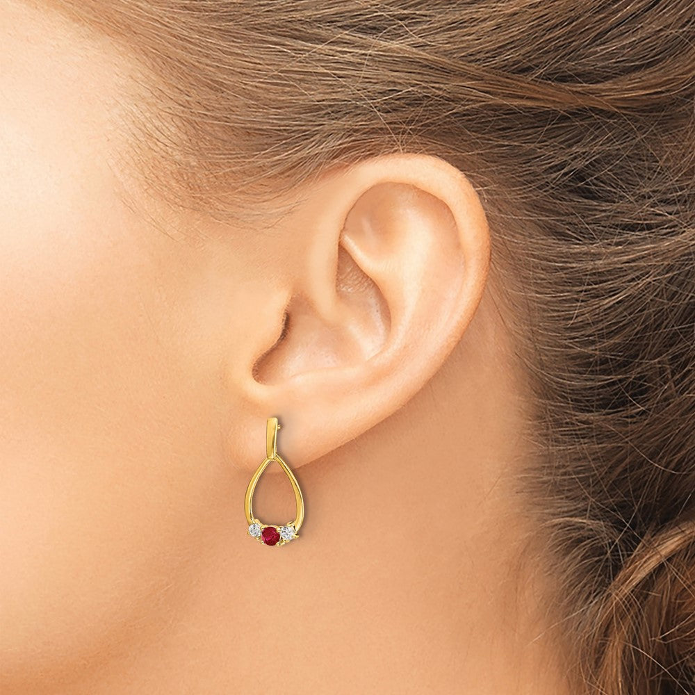 10k 1/4 ct Lab Grown Dia VS/SI+ G+ & Cr Ruby Dangle Teardrop Post Earrings