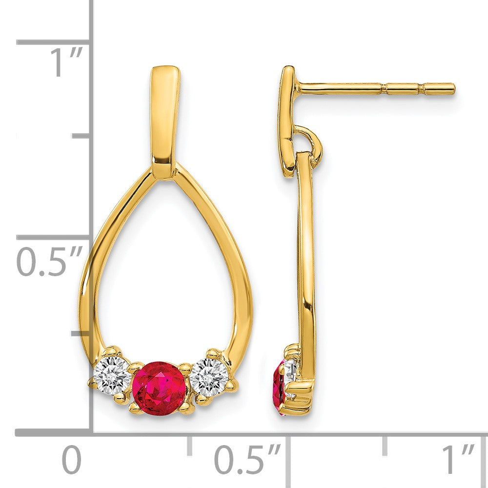 10k 1/4 ct Lab Grown Dia VS/SI+ G+ & Cr Ruby Dangle Teardrop Post Earrings