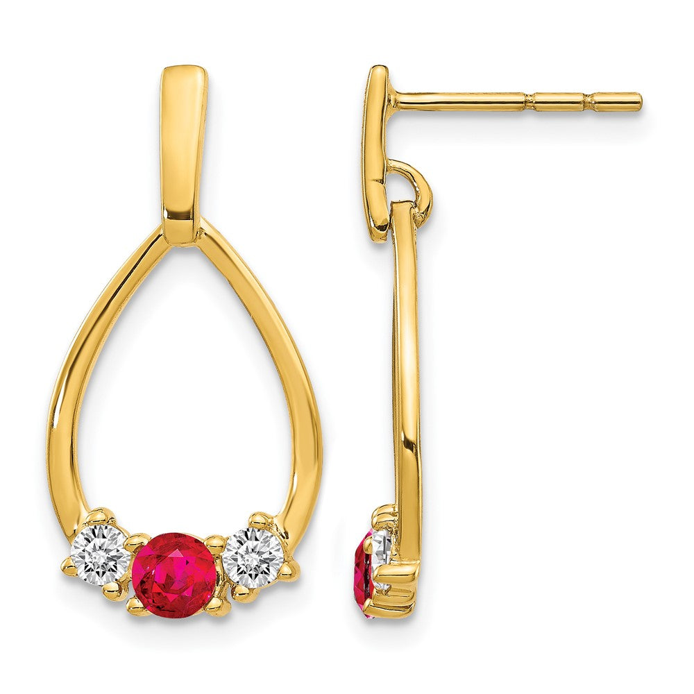 10k 1/4 ct Lab Grown Dia VS/SI+ G+ & Cr Ruby Dangle Teardrop Post Earrings