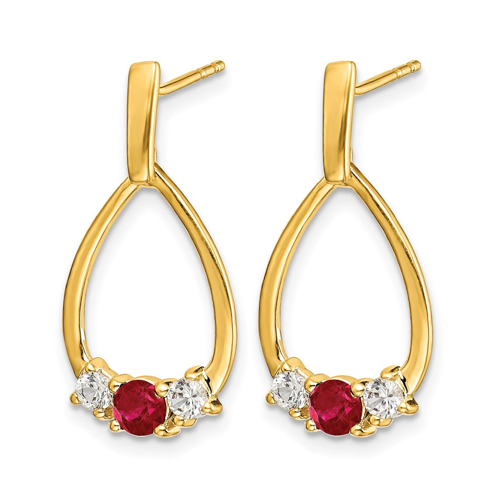 14k 1/4 ct Lab Grown Dia VS/SI+ G+ & Cr Ruby Dangle Teardrop Post Earrings