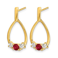 14k 1/4 ct Lab Grown Dia VS/SI+ G+ & Cr Ruby Dangle Teardrop Post Earrings
