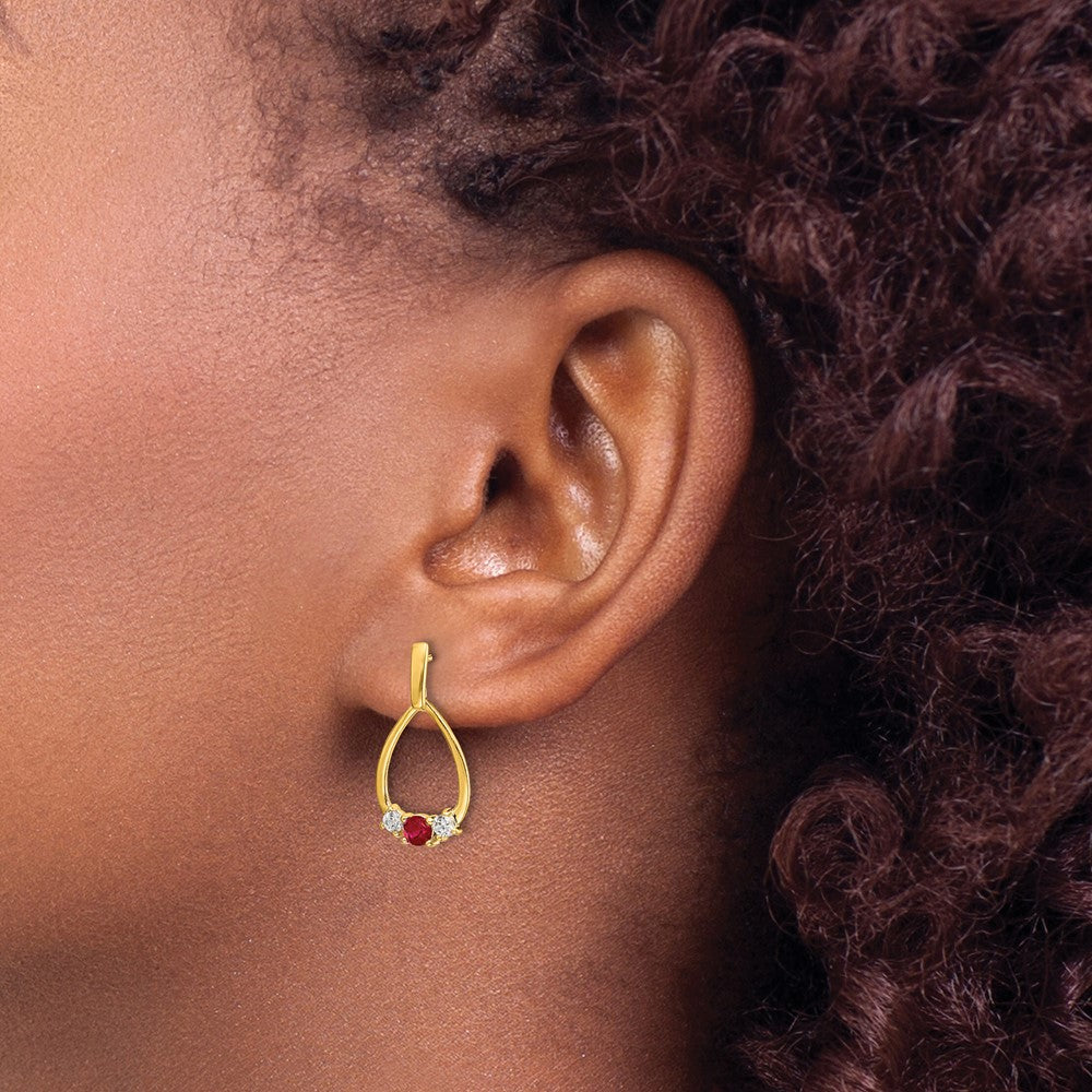 14k 1/4 ct Lab Grown Dia VS/SI+ G+ & Cr Ruby Dangle Teardrop Post Earrings