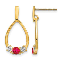 14k 1/4 ct Lab Grown Dia VS/SI+ G+ & Cr Ruby Dangle Teardrop Post Earrings