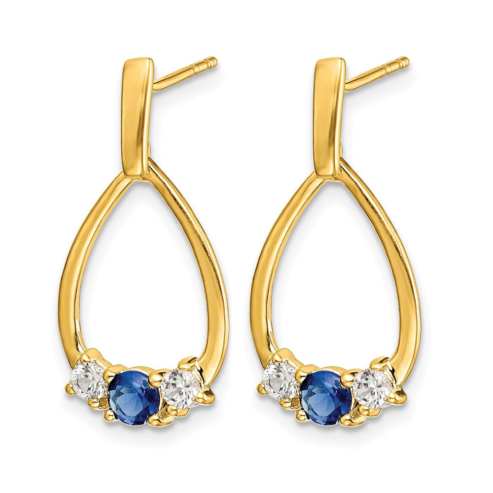 10k 1/3 ct Lab Grown Dia VS/SI+ G+ & Cr Sapphire Dangle Teardrop Earrings