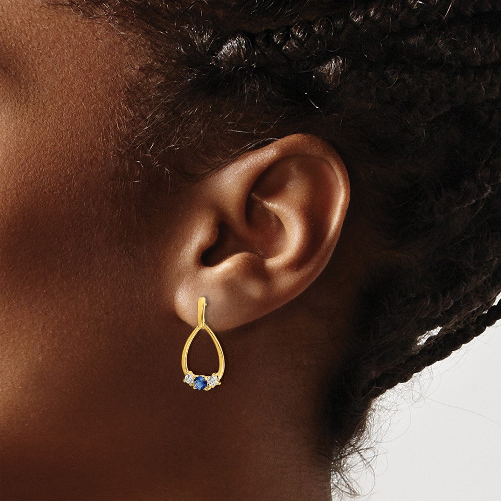 10k 1/3 ct Lab Grown Dia VS/SI+ G+ & Cr Sapphire Dangle Teardrop Earrings