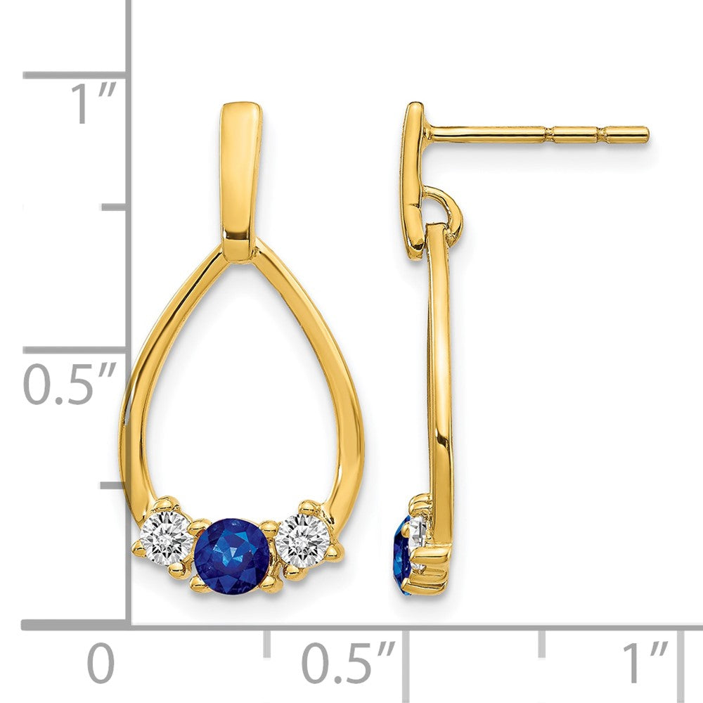 10k 1/3 ct Lab Grown Dia VS/SI+ G+ & Cr Sapphire Dangle Teardrop Earrings
