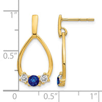 10k 1/3 ct Lab Grown Dia VS/SI+ G+ & Cr Sapphire Dangle Teardrop Earrings