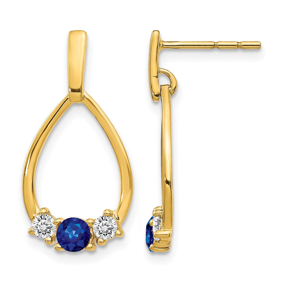 10k 1/3 ct Lab Grown Dia VS/SI+ G+ & Cr Sapphire Dangle Teardrop Earrings