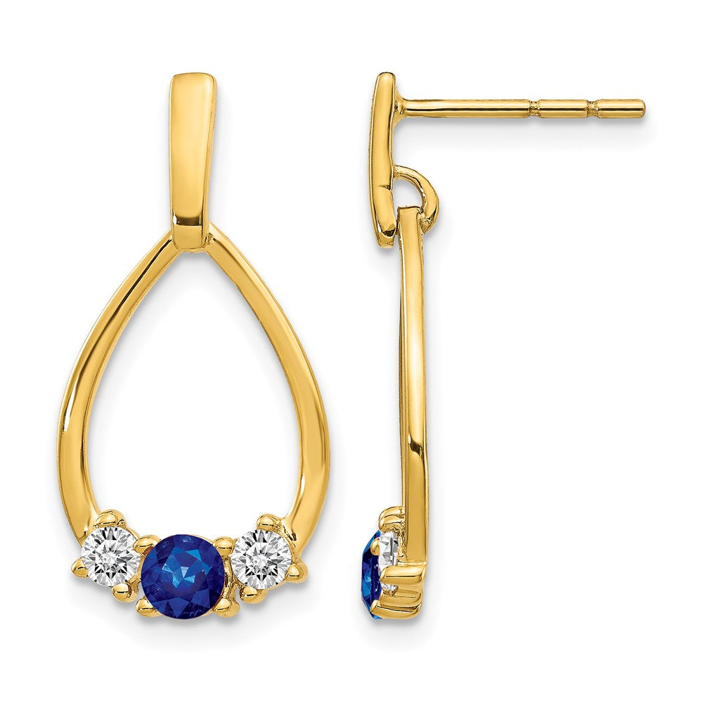 14k 1/3 ct Lab Grown Dia VS/SI+ G+ & Cr Sapphire Dangle Teardrop Earrings
