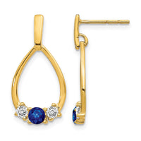 14k 1/3 ct Lab Grown Dia VS/SI+ G+ & Cr Sapphire Dangle Teardrop Earrings