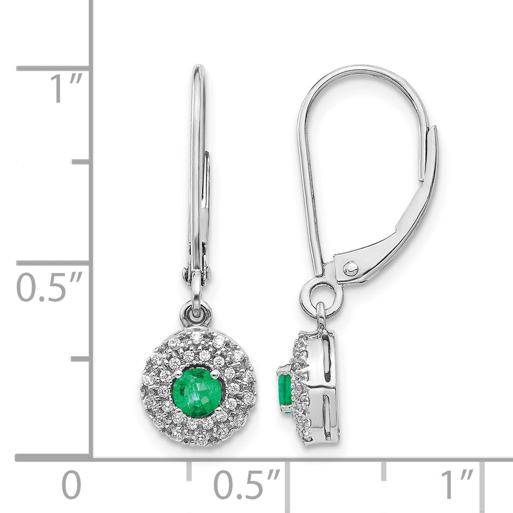 14k White 1/5 ct Lab Grown Dia VS/SI+ G+ & Cr Emerald Leverback Earrings