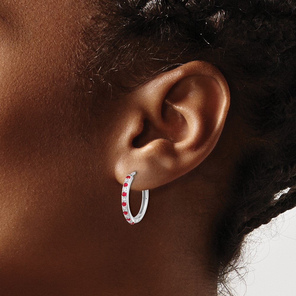 14kw 1/5ct Lab Grown Dia VS/SI+ G+ & Cr Ruby Hinged Hoop Earrings