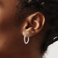 14kw 1/5ct Lab Grown Dia VS/SI+ G+ & Cr Ruby Hinged Hoop Earrings
