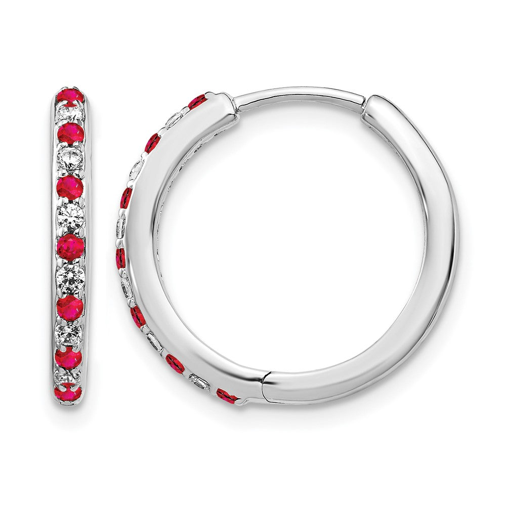 14kw 1/5ct Lab Grown Dia VS/SI+ G+ & Cr Ruby Hinged Hoop Earrings