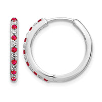 14kw 1/5ct Lab Grown Dia VS/SI+ G+ & Cr Ruby Hinged Hoop Earrings