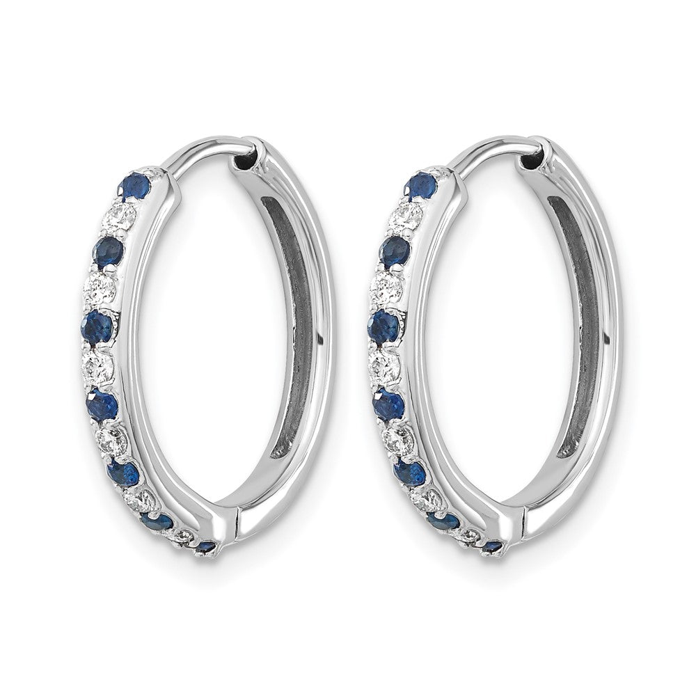 14k White 1/5 ct Lab Grown Dia VS/SI+ G+ &Cr Sapphire Hinged Hoop Earrings
