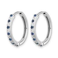 14k White 1/5 ct Lab Grown Dia VS/SI+ G+ &Cr Sapphire Hinged Hoop Earrings