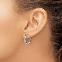 14k White 1/5 ct Lab Grown Dia VS/SI+ G+ &Cr Sapphire Hinged Hoop Earrings