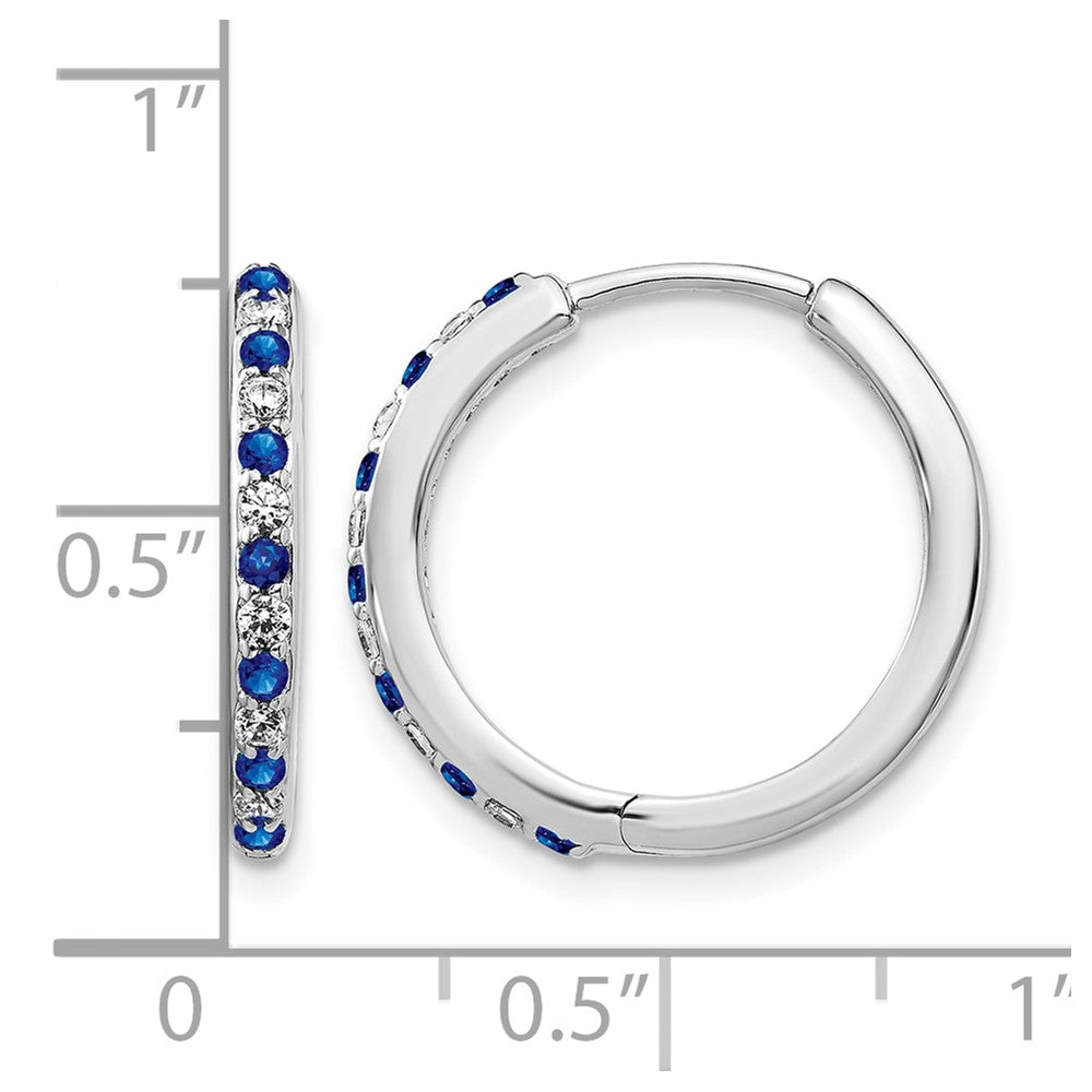 14k White 1/5 ct Lab Grown Dia VS/SI+ G+ &Cr Sapphire Hinged Hoop Earrings
