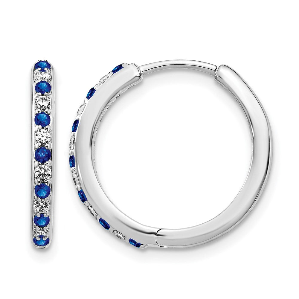 14k White 1/5 ct Lab Grown Dia VS/SI+ G+ &Cr Sapphire Hinged Hoop Earrings