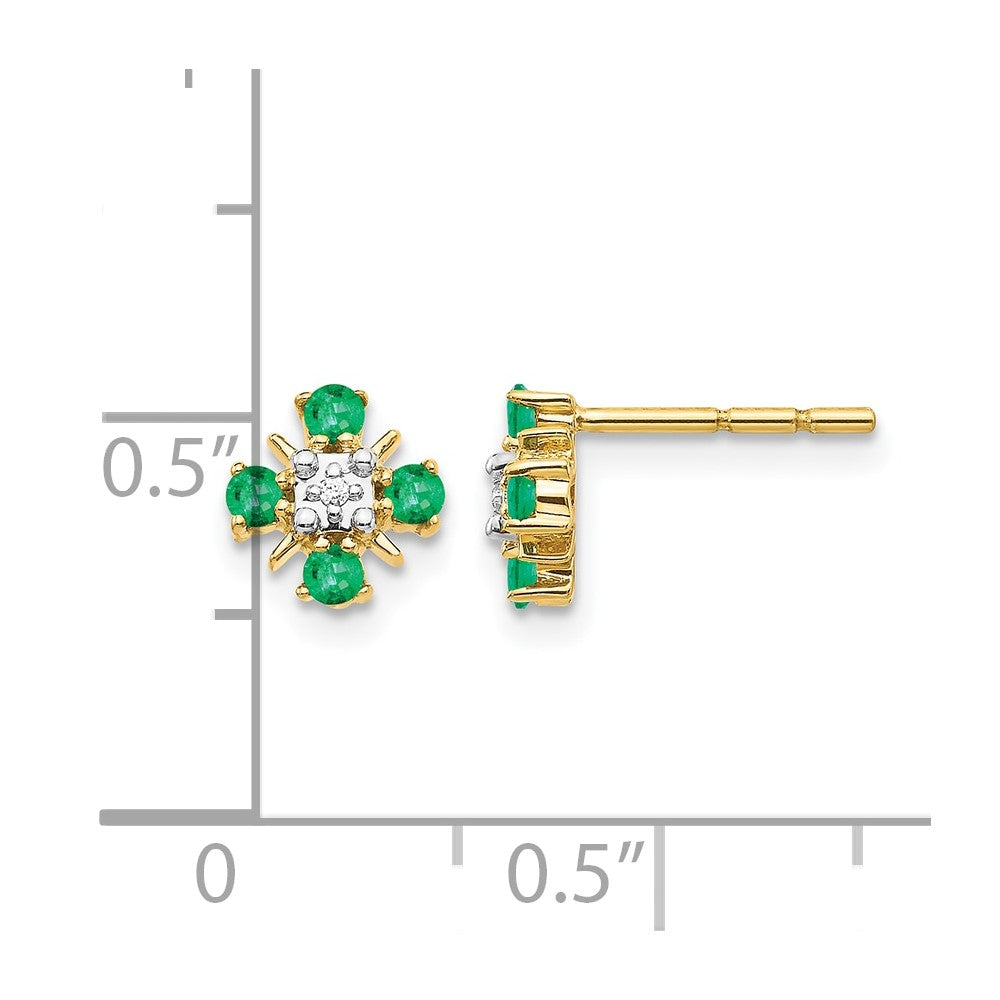 14k .01 ct Lab Grown Diamond VS/SI+ G+ & Cr Emerald Fashion Post Earrings