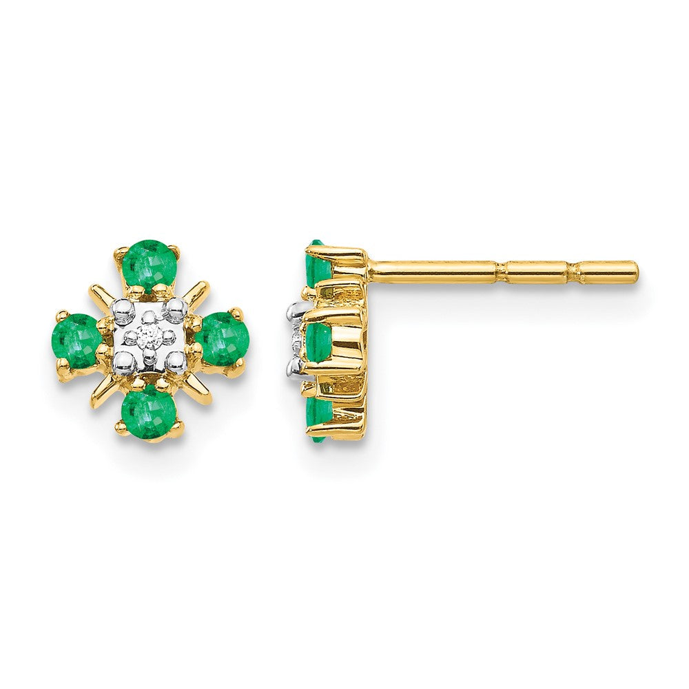 14k .01 ct Lab Grown Diamond VS/SI+ G+ & Cr Emerald Fashion Post Earrings