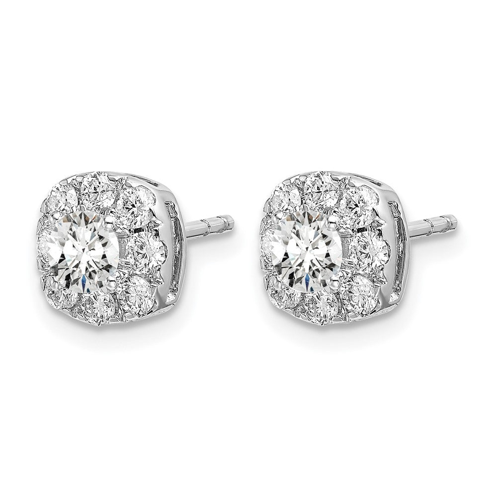 14k White Gold 1 ct Lab Grown Diamond VS/SI+ G+ Cushion Halo Post Earrings
