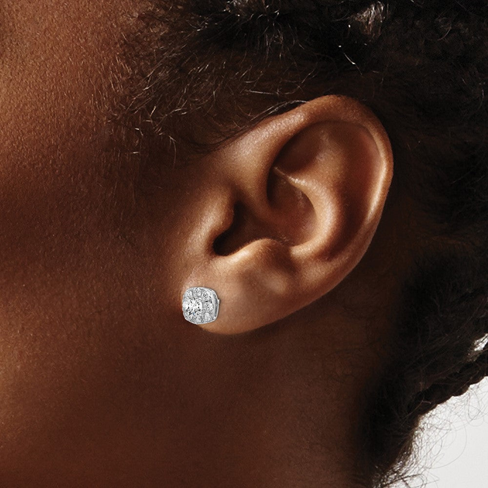 14k White Gold 1 ct Lab Grown Diamond VS/SI+ G+ Cushion Halo Post Earrings