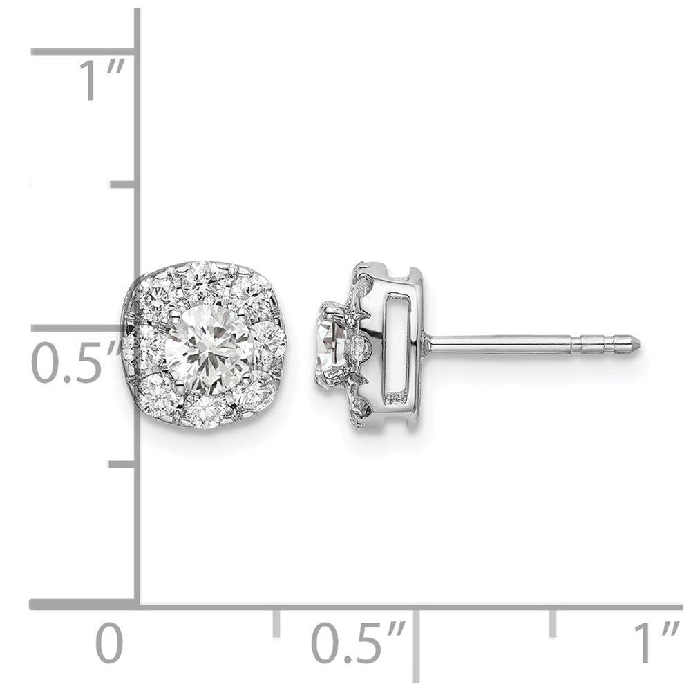 14k White Gold 1 ct Lab Grown Diamond VS/SI+ G+ Cushion Halo Post Earrings