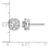 14k White Gold 1 ct Lab Grown Diamond VS/SI+ G+ Cushion Halo Post Earrings