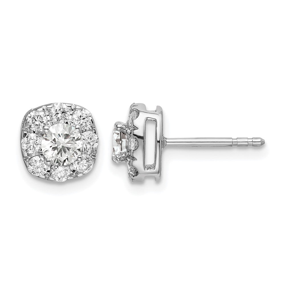 14k White Gold 1 ct Lab Grown Diamond VS/SI+ G+ Cushion Halo Post Earrings