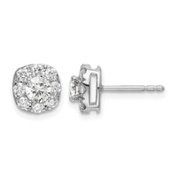 14k White Gold 1 ct Lab Grown Diamond VS/SI+ G+ Cushion Halo Post Earrings