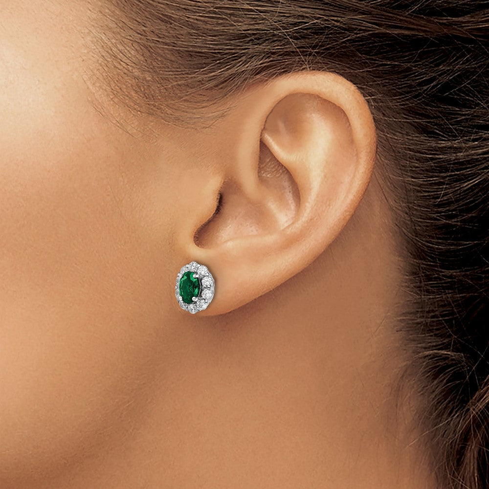 14k White Gold 1 1/5 ct Lab Grown Dia VS/SI+ G+ & Cr Emerald Post Earrings