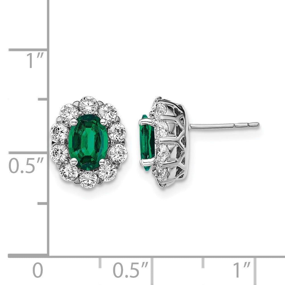 14k White Gold 1 1/5 ct Lab Grown Dia VS/SI+ G+ & Cr Emerald Post Earrings
