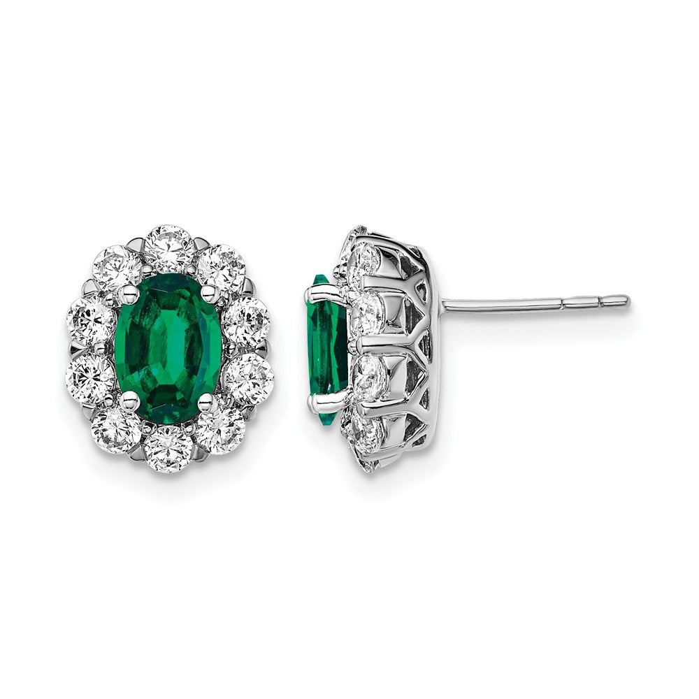 14k White Gold 1 1/5 ct Lab Grown Dia VS/SI+ G+ & Cr Emerald Post Earrings