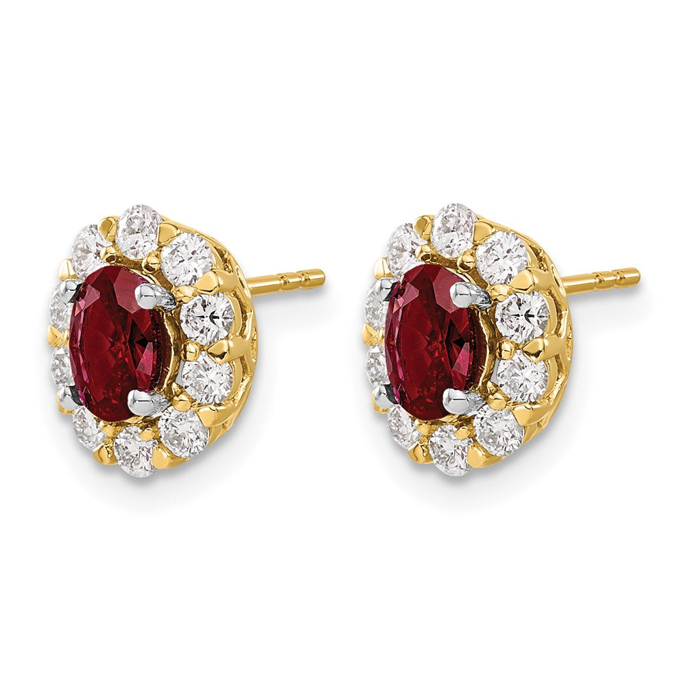 14k 3/4 ct Lab Grown Diamond VS/SI+ G+& Oval Cr Ruby Halo Post Earrings