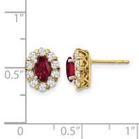 14k 3/4 ct Lab Grown Diamond VS/SI+ G+& Oval Cr Ruby Halo Post Earrings