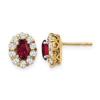14k 3/4 ct Lab Grown Diamond VS/SI+ G+& Oval Cr Ruby Halo Post Earrings