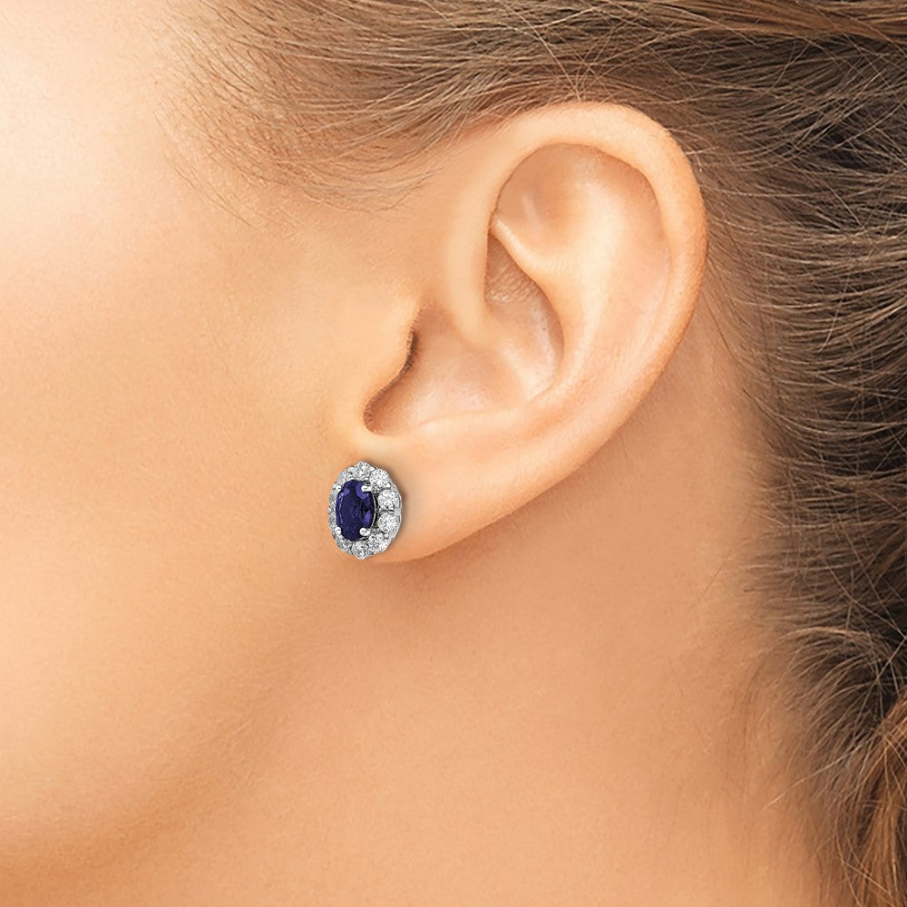 14kw 1 1/5ct Lab Grown Dia VS/SI+ G+ & Cr Sapp Halo Post Earrings