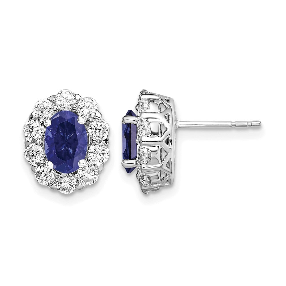 14kw 1 1/5ct Lab Grown Dia VS/SI+ G+ & Cr Sapp Halo Post Earrings