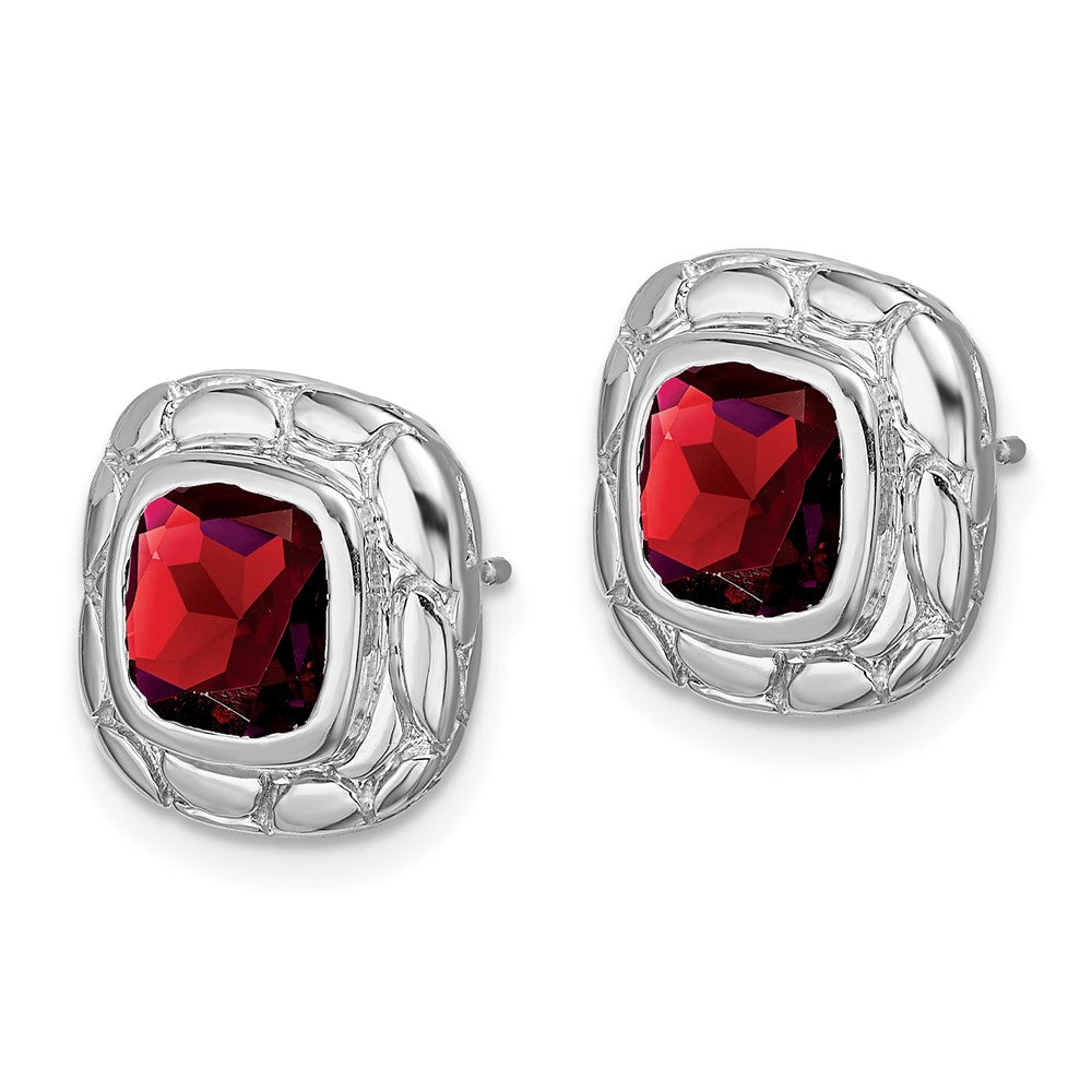 Sterling Silver Rhodium Plated Garnet Earrings