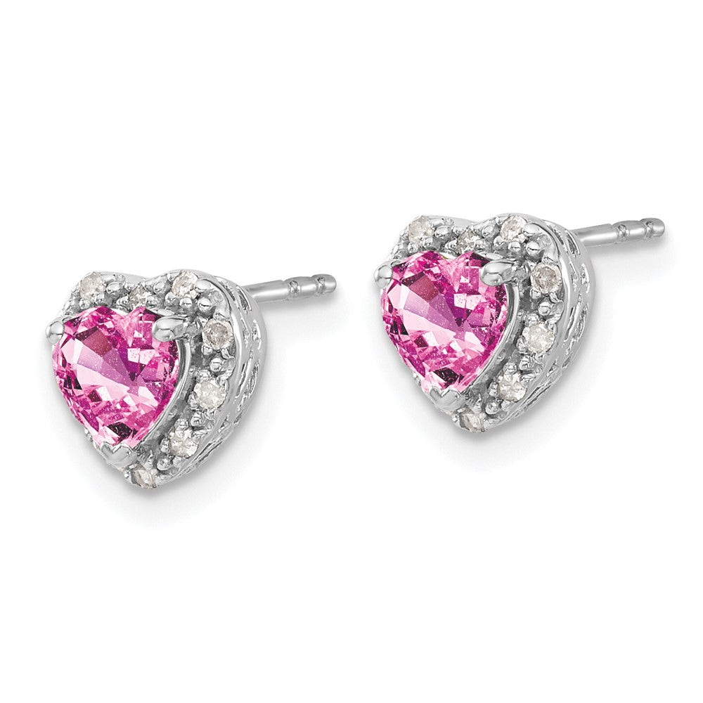 14kw 1/10 ct Lab Grown Dia VS/SI+ G+ & Heart Cr Pink Sapphire Post Earrings
