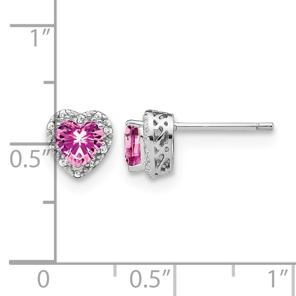 14kw 1/10 ct Lab Grown Dia VS/SI+ G+ & Heart Cr Pink Sapphire Post Earrings