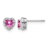 14kw 1/10 ct Lab Grown Dia VS/SI+ G+ & Heart Cr Pink Sapphire Post Earrings