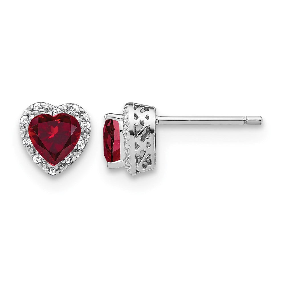 14k White Gold 1/10 ct Lab Grown Dia VS/SI+ G+& Cr Ruby Halo Post Earrings