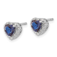 Sterling Silver Rhodium-plated Created Sapphire and Diamond Earrings