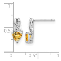 Sterling Silver Rhodium-plated Citrine and Diamond Earrings