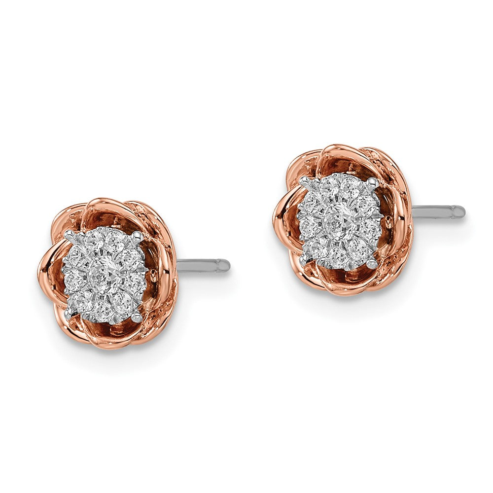 14k Two-Tone 1/4 ct Lab Grown Dia VS/SI+ G+ Cluster Flower Post Earrings